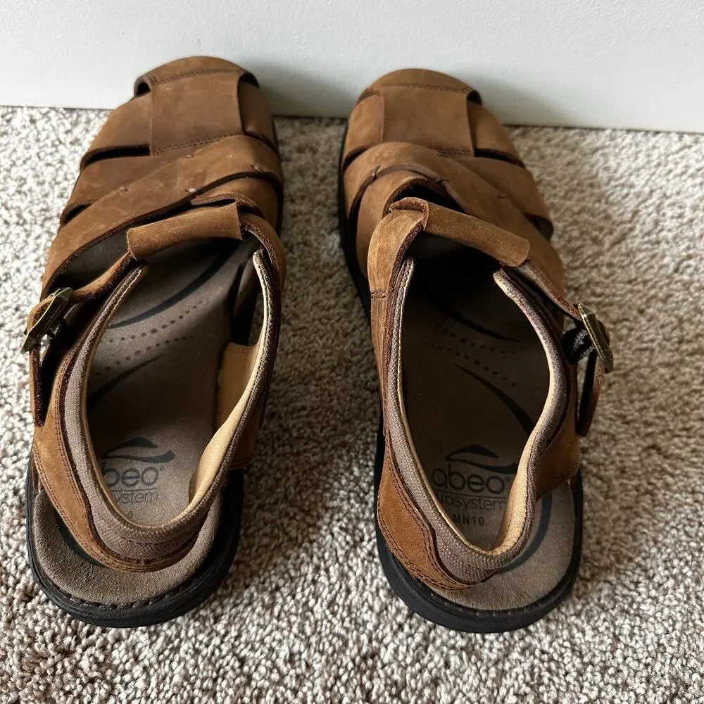 Abeo Brandon Neutral Leather Fisherman Sandals Leather Brown Mens 10 Bio Systems